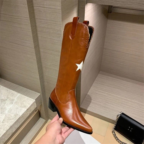 New Pointed Toe Mid Heel Knee High Boots With Side Zipper CODE: KAR1341