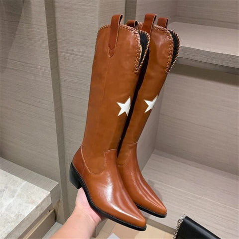New Pointed Toe Mid Heel Knee High Boots With Side Zipper CODE: KAR1341