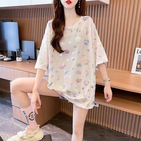 New Casual O-Neck Short Sleeve Loose T-shirt CODE: KAR1414