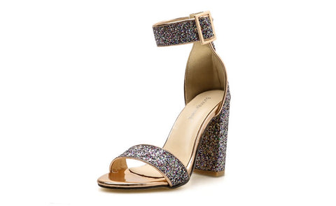 New Trend Chunky Heel Sequin Sandals CODE: KAR1420