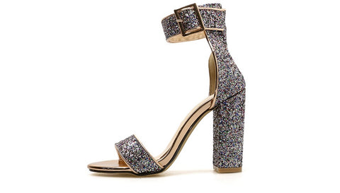 New Trend Chunky Heel Sequin Sandals CODE: KAR1420