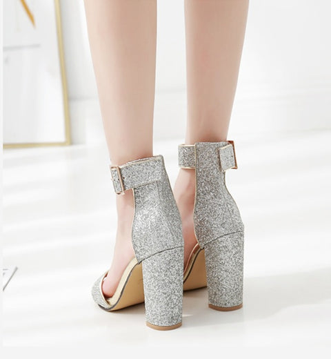 New Trend Chunky Heel Sequin Sandals CODE: KAR1420