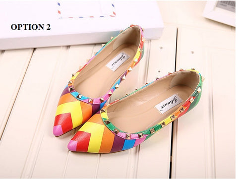 Rainbow Ankle Colorful Slip On Rivets Strappy Buckle Walking Soft Shoe CODE: KAR1429