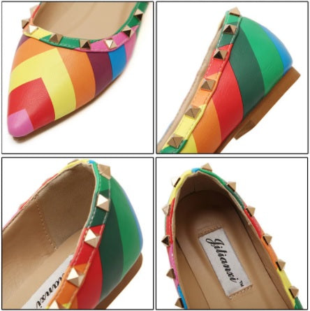 Rainbow Ankle Colorful Slip On Rivets Strappy Buckle Walking Soft Shoe CODE: KAR1429