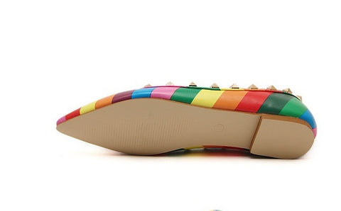 Rainbow Ankle Colorful Slip On Rivets Strappy Buckle Walking Soft Shoe CODE: KAR1429