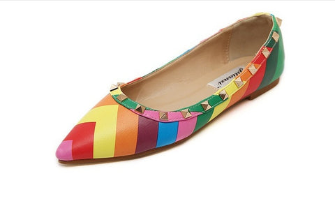 Rainbow Ankle Colorful Slip On Rivets Strappy Buckle Walking Soft Shoe CODE: KAR1429