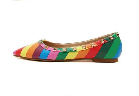 Rainbow Ankle Colorful Slip On Rivets Strappy Buckle Walking Soft Shoe CODE: KAR1429