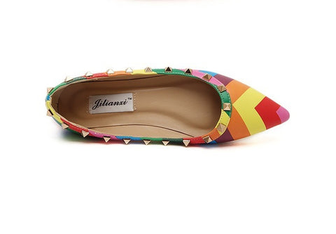 Rainbow Ankle Colorful Slip On Rivets Strappy Buckle Walking Soft Shoe CODE: KAR1429