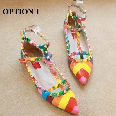 Rainbow Ankle Colorful Slip On Rivets Strappy Buckle Walking Soft Shoe CODE: KAR1429