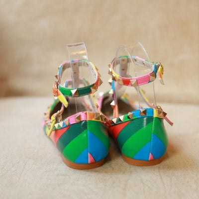 Rainbow Ankle Colorful Slip On Rivets Strappy Buckle Walking Soft Shoe CODE: KAR1429