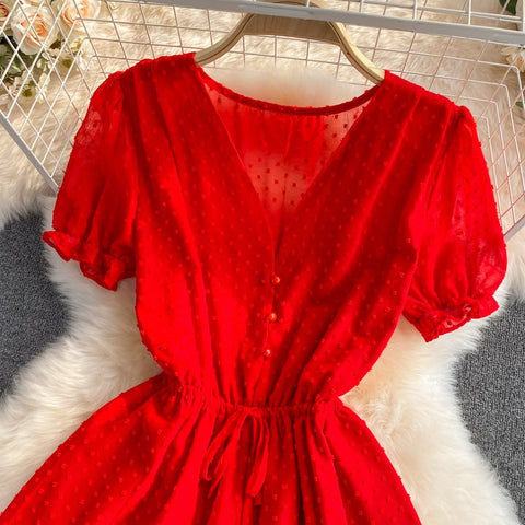 New Polka Dot Sexy V-neck Short Sleeve Slim Waist Playsuit CODE: KAR1430
