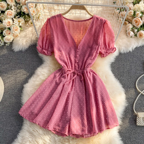 New Polka Dot Sexy V-neck Short Sleeve Slim Waist Playsuit CODE: KAR1430