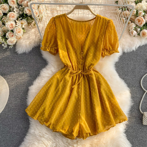 New Polka Dot Sexy V-neck Short Sleeve Slim Waist Playsuit CODE: KAR1430