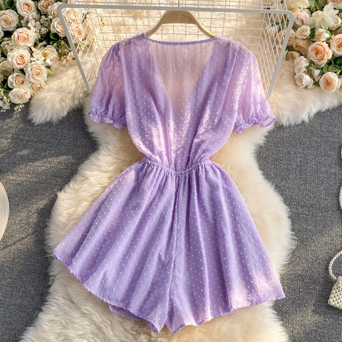 New Polka Dot Sexy V-neck Short Sleeve Slim Waist Playsuit CODE: KAR1430