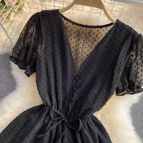 New Polka Dot Sexy V-neck Short Sleeve Slim Waist Playsuit CODE: KAR1430