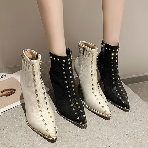 Sexy Pointed Toe Thin Heel Side Zipper Short Ankle Boots CODE: KAR1455