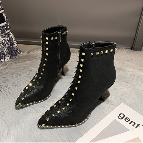 Sexy Pointed Toe Thin Heel Side Zipper Short Ankle Boots CODE: KAR1455