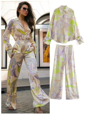 New Fashion Retro Print Straight Elastic Waist Elegant 2 Piece Set CODE: KAR1460