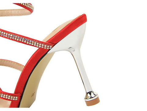 Sexy Stiletto High-heel  Rhinestone Ankle Snake Wrap Strap Sandals CODE: KAR1502
