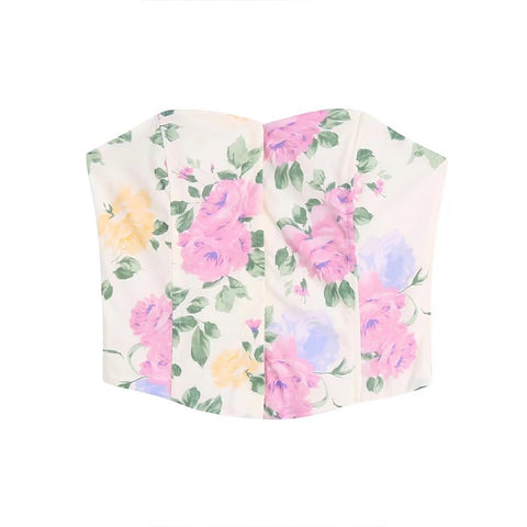 Summer Fashion Flower Print Strapless Sleeveless Backless Short Tight Top CODE: KAR1519