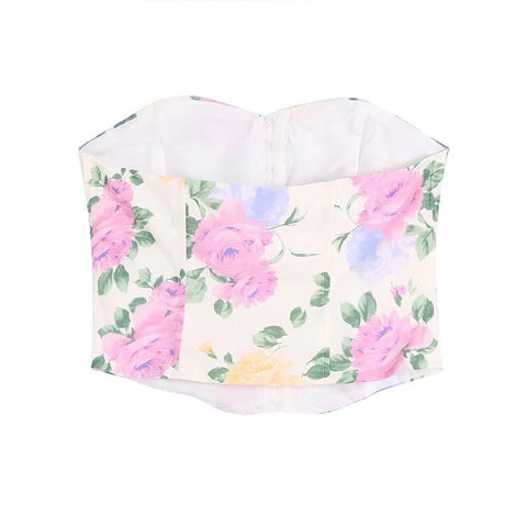 Summer Fashion Flower Print Strapless Sleeveless Backless Short Tight Top CODE: KAR1519