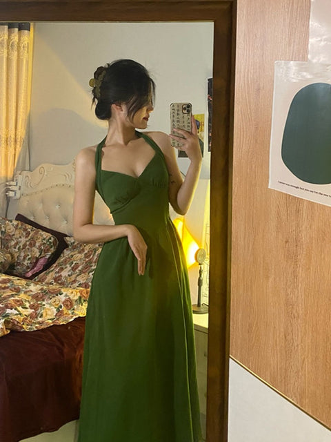 New Summer Temperament Halter Neck Sexy Backless High Waist A-Line Dress CODE: KAR1542