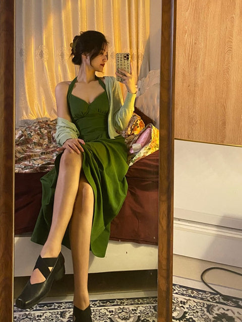 New Summer Temperament Halter Neck Sexy Backless High Waist A-Line Dress CODE: KAR1542
