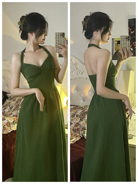 New Summer Temperament Halter Neck Sexy Backless High Waist A-Line Dress CODE: KAR1542