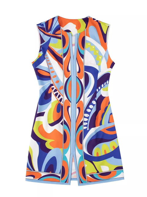Summer Fashion Print Short Sleeveless Traf Dress  CODE: KAR1545