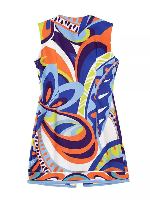 Summer Fashion Print Short Sleeveless Traf Dress  CODE: KAR1545