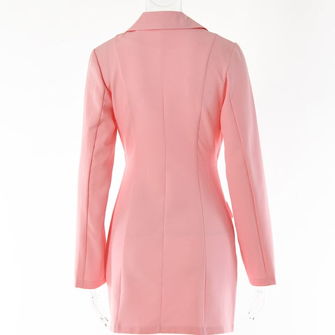 Autumn Fashion Sexy Notched Collar Hollow Out Buttons Long Sleeve Blazer Dress CODE: KAR1559