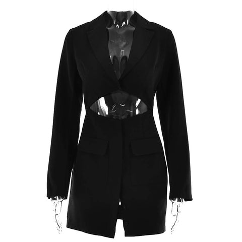 Autumn Fashion Sexy Notched Collar Hollow Out Buttons Long Sleeve Blazer Dress CODE: KAR1559