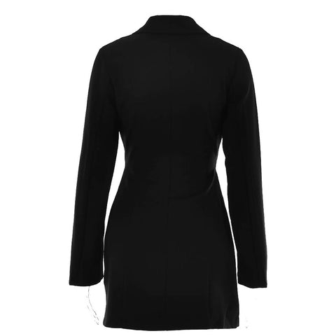 Autumn Fashion Sexy Notched Collar Hollow Out Buttons Long Sleeve Blazer Dress CODE: KAR1559