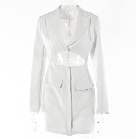 Autumn Fashion Sexy Notched Collar Hollow Out Buttons Long Sleeve Blazer Dress CODE: KAR1559