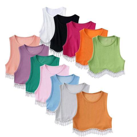 New High Street Sexy Hem Tassel Diamond Beading Knitting Slim Crop Vest Tops CODE: KAR1569