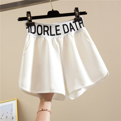 New Casual Elastic Pocket High Waist Letter Printed Loose Shorts CODE: KAR1583