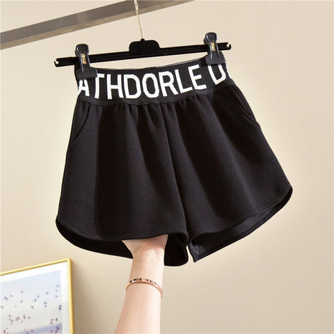 New Casual Elastic Pocket High Waist Letter Printed Loose Shorts CODE: KAR1583