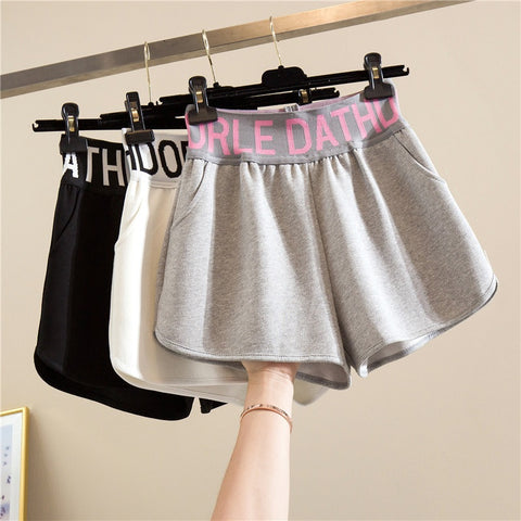 New Casual Elastic Pocket High Waist Letter Printed Loose Shorts CODE: KAR1583