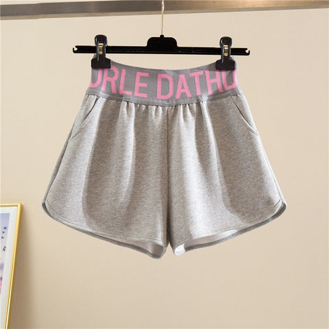 New Casual Elastic Pocket High Waist Letter Printed Loose Shorts CODE: KAR1583