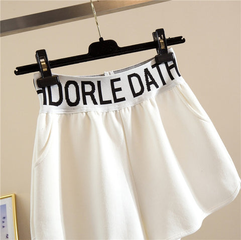 New Casual Elastic Pocket High Waist Letter Printed Loose Shorts CODE: KAR1583