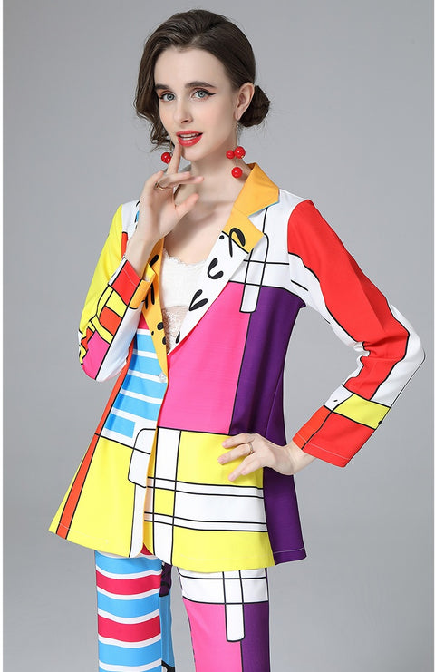 New Fashion Print Work Single-breasted Jacket + Wide leg Pants Two Piece Set CODE: KAR1591