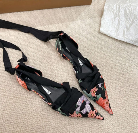 New Printed Pointed-Toe Ankle Strap Single Flat Shoe CODE: KAR1598