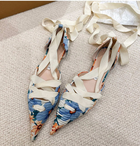 New Printed Pointed-Toe Ankle Strap Single Flat Shoe CODE: KAR1598