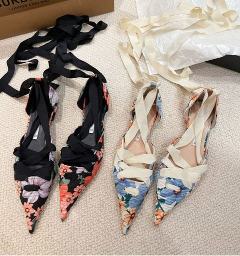 New Printed Pointed-Toe Ankle Strap Single Flat Shoe CODE: KAR1598