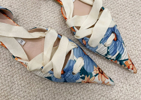 New Printed Pointed-Toe Ankle Strap Single Flat Shoe CODE: KAR1598