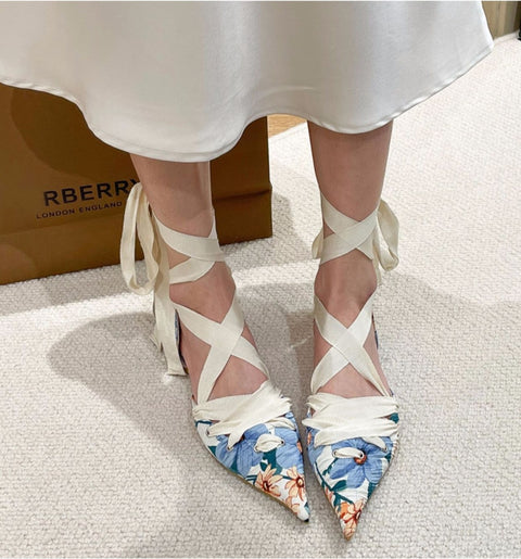 New Printed Pointed-Toe Ankle Strap Single Flat Shoe CODE: KAR1598
