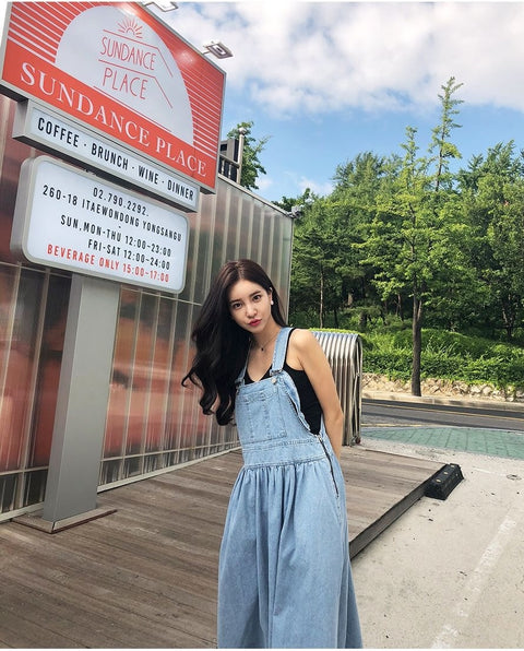 Denim Suspender High Waist Long Length Loose Casual A-line Dress CODE: KAR1608