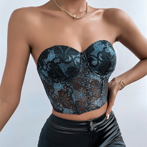 Summer Strapless Short Lace Off Shoulder Corset Crop Tube Top CODE: KAR1626