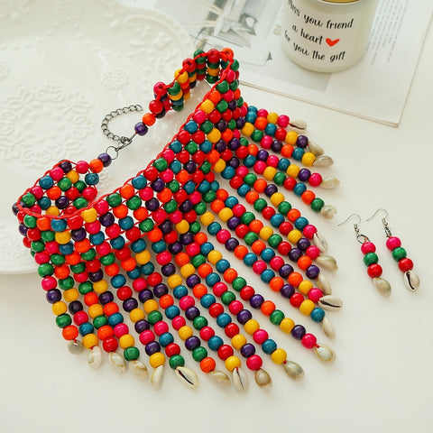 New Fashion Multi Strand Colorful Bead Layered Necklace Earring Set CODE: KAR1636