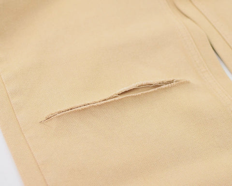 New Khaki Casual Loose Straight Hole High Waisted Denim Pant CODE: KAR1640